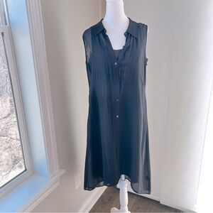 Eileen Fisher silk collar tunic buttoned black dress Size M